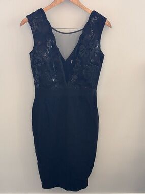 Goddiva Deep Plunge Front Sequin Bodice Dress
